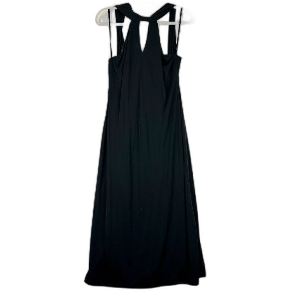 David Meister Halter Neck Keyhole Midi Dress Size 12 Black Stretch Cocktail